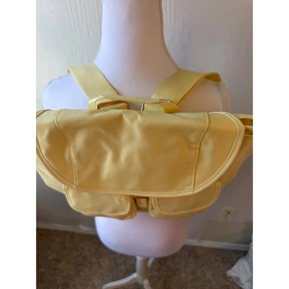Year of Ours Nylon Backpack Pale Yellow Drawstring Buckle Flap OS NWT